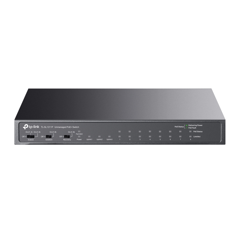 TP-Link TL-SL1311P 8-Port 10/100Mbps + 3-Port Gigabit Desktop Switch with 8-Port PoE+ and 65W Power Budget