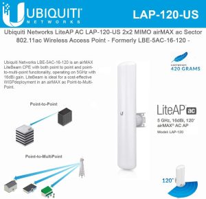 UBNT Systems LiteAP AC LAP-120-US 2x2 MIMO Airmax ac Sector Access Point LAP-120-US