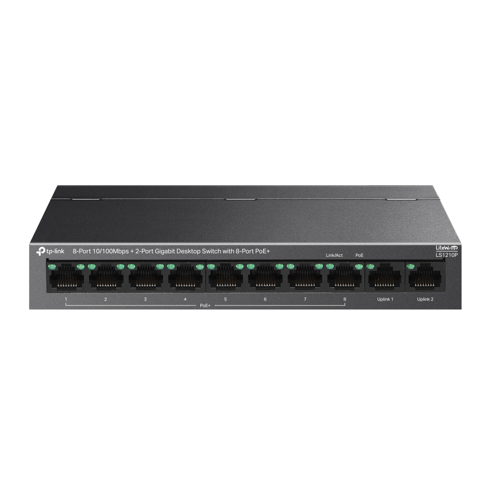 TP-Link LS1210P 8-Port 10/100Mbps PoE+ + 2-Port Gigabit Desktop Switch with 96W PoE Power Budget