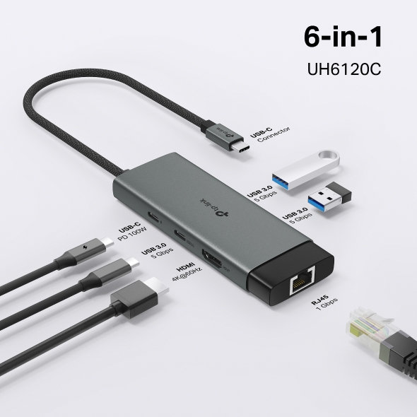TP-Link UH6120C USB Type-C 6-in-1 Hub with 4K HDMI, 1Gbps Ethernet, 100W PD, USB-C & USB-A Ports - Image 6