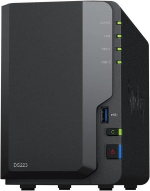 Synology DS223 DiskStation NAS with Realtek RTD1619B Quad-Core, 2GB RAM, 2-Bay, 12TB (2x 6TB WD Red Plus)