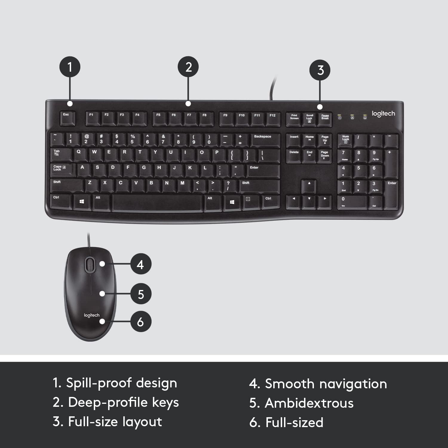 Logitech MK120 Wired Keyboard and Mouse Combo 920-002546 with USB Plug and Play, Full Size, English/Arabic Layout - Image 6