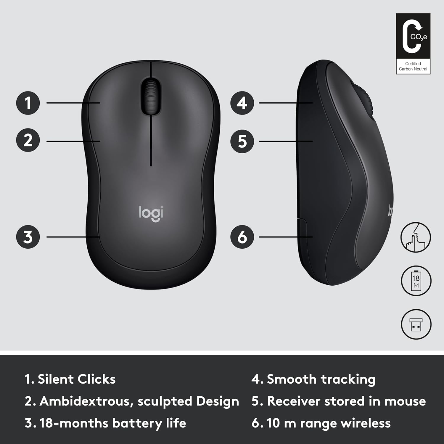 Logitech M220 Wireless Mouse - Silent Buttons, 2.4 GHz USB Mini Receiver, 1000 DPI Optical, 18-Month Battery Life, Ambidextrous Design - Image 7