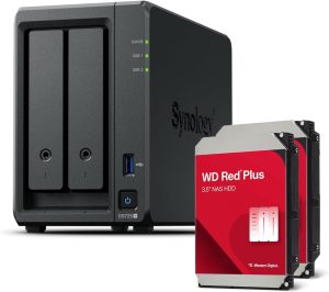 Synology DS725+ 2-Bay DiskStation NAS with Ryzen R1600, 4GB RAM, 2.5GbE & 1GbE Ports, 2x M.2 NVMe - 8TB Bundle with 2x 4TB WD Red Plus