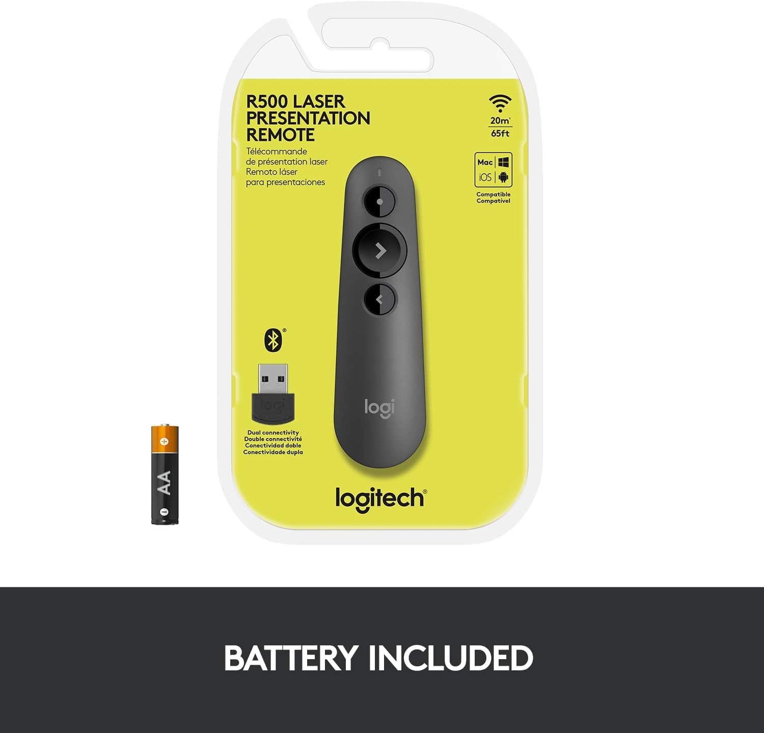 Logitech R500s Laser Presentation Remote Clicker with Dual Connectivity Bluetooth & USB