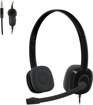 Logitech H151 Wired Headset 981-000589, Stereo with Rotating Noise Cancelling Microphone, 3.5 mm Jack