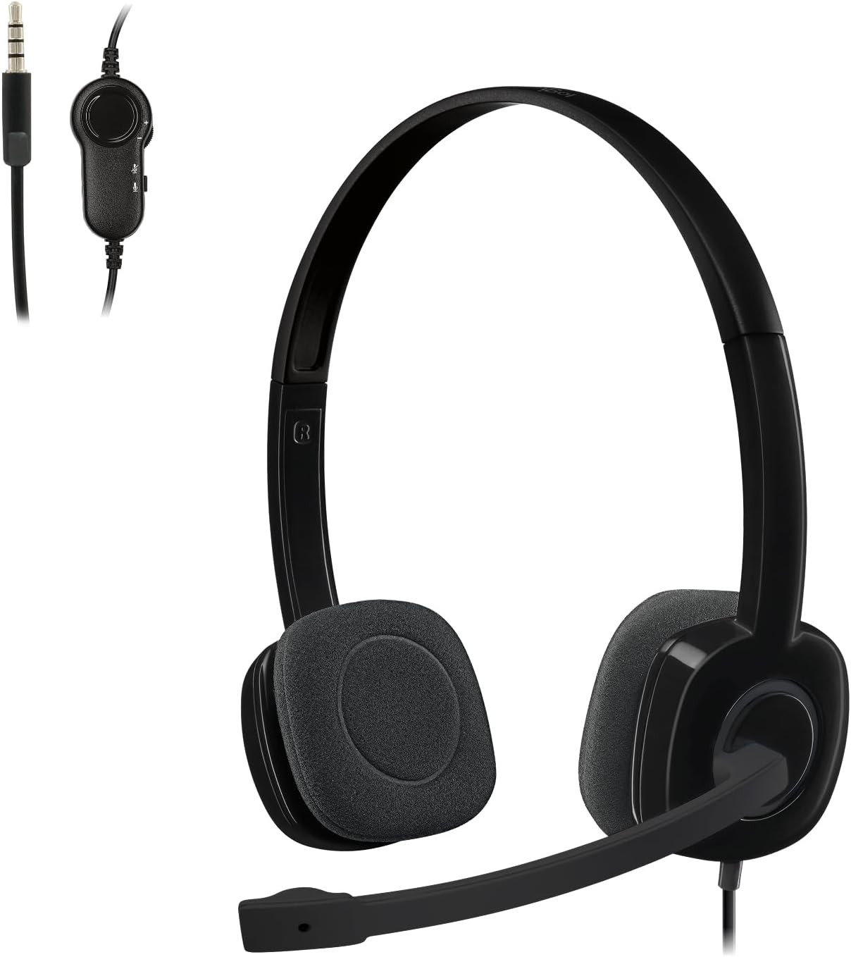Logitech H151 Wired Headset 981-000589, Stereo with Rotating Noise Cancelling Microphone, 3.5 mm Jack