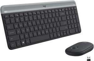 Logitech MK470 Slim Wireless Keyboard & Mouse Combo - 2.4GHz Unifying USB Receiver, Low Profile, Whisper-Quiet, Long Battery Life, Optical Mouse, Arabic Layout - Graphite