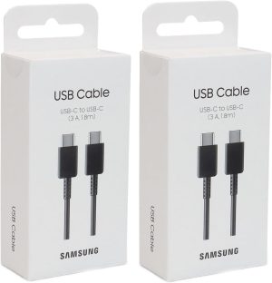 Samsung Galaxy USB-C Fast Charging Cable – 3A, 1.8m, Fast Data Transfer, Black, 2 Pack