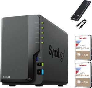 Synology DS224+ NAS Server Bundle 2 Bay with 2GB RAM and 12TB Storage (2 x 6TB NAS HDDs) plus 512GB External SSD Backup