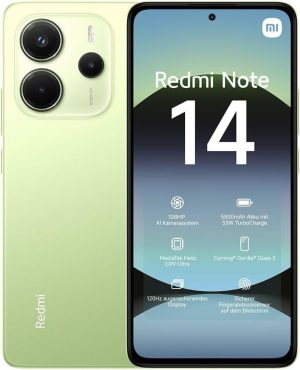 Xiaomi Redmi Note 14 Green Smartphone - 8GB RAM, 256GB Storage, 108MP AI Camera, 5500mAh Battery, 6.67" 120Hz AMOLED Display
