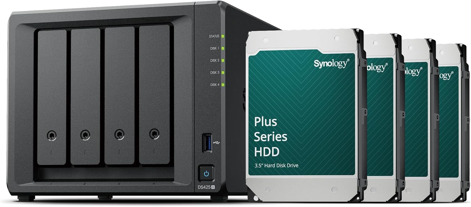 Synology DS425+ 4-Bay DiskStation NAS with Intel Celeron J4125, 2GB RAM, 2x RJ-45 1GbE LAN Ports - 16TB Bundle with 4x HAT3300-4T