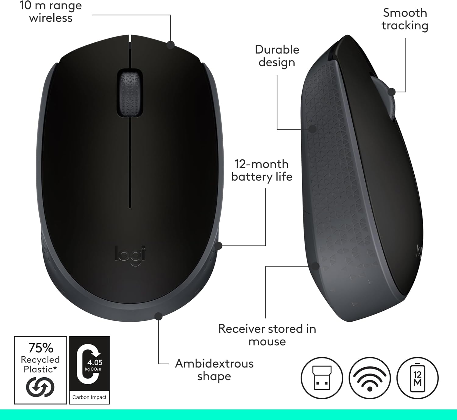 Logitech M171 Wireless Mouse 910-004425 - 2.4 GHz Wireless, Comfortable Design, 12-Month Battery Life - Image 6