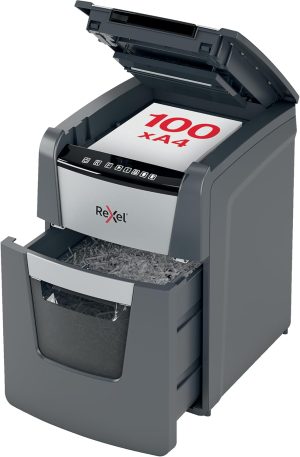Rexel Optimum Auto Feed+ 2020100X - 100 Sheet Auto Cross Cut Shredder, P-4 Security, 34L Bin