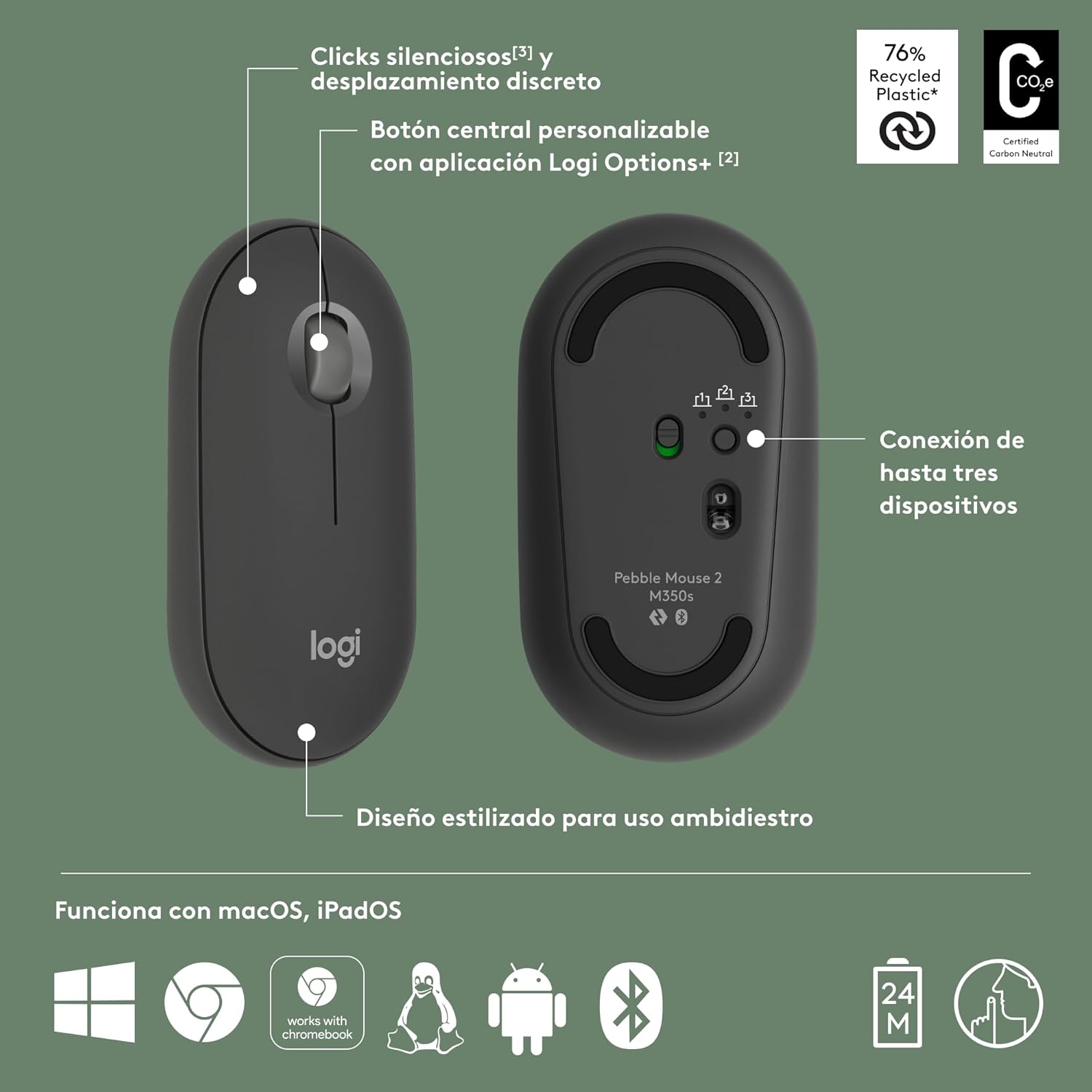 Logitech Pebble Mouse 2 M350s - Bluetooth Wireless, Lightweight, Customizable, Compatible with Windows, macOS, iPadOS, Android, ChromeOS - Image 6