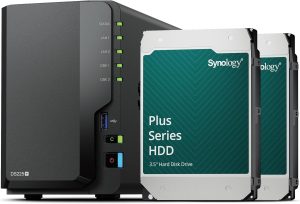 Synology DS225+ 2-Bay DiskStation NAS with Intel Celeron J4125 4-Core 2.0 GHz, 2GB DDR4 RAM, 2xRJ-45 1GbE LAN Ports - 8TB Bundle with 2x HAT3300-4T