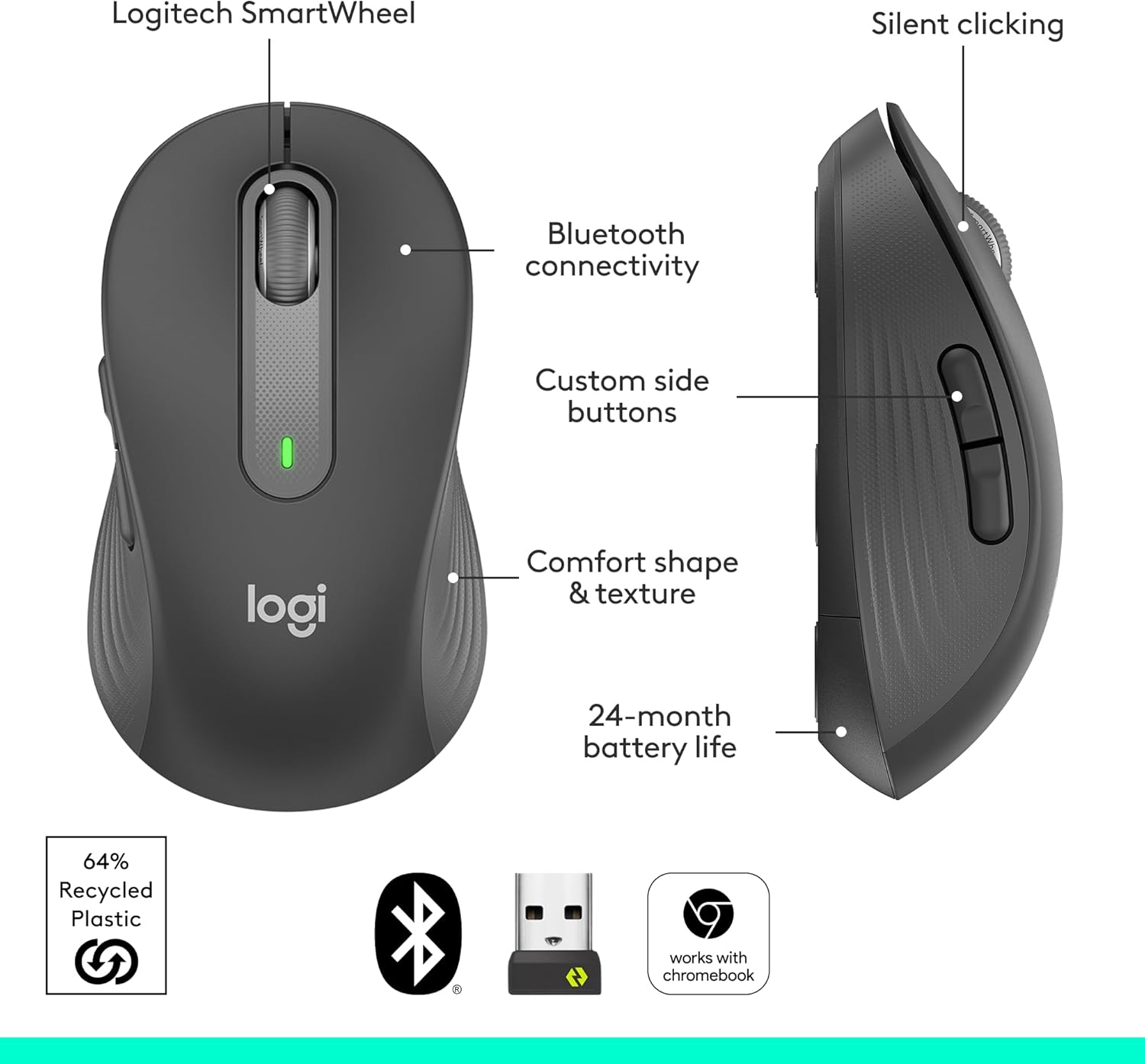 Logitech Signature M650 Wireless Mouse - Silent Clicks, Customisable Side Buttons, Bluetooth, 2-Year Battery - Image 7